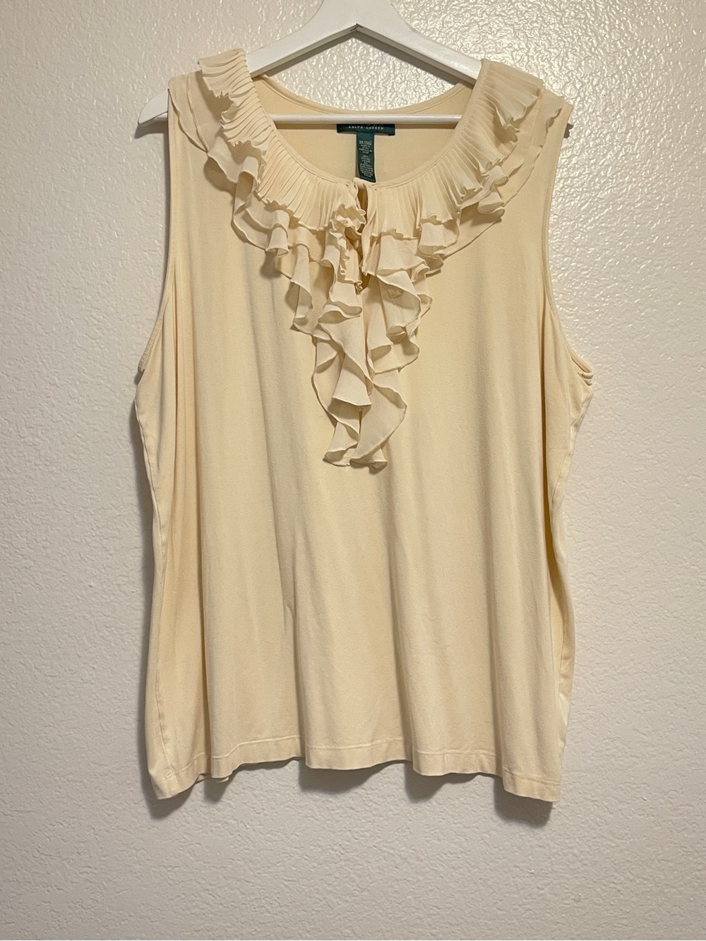 Lauren Ralph Lauren Cream Ruffle-Front Sleeveless Top, Size 3X